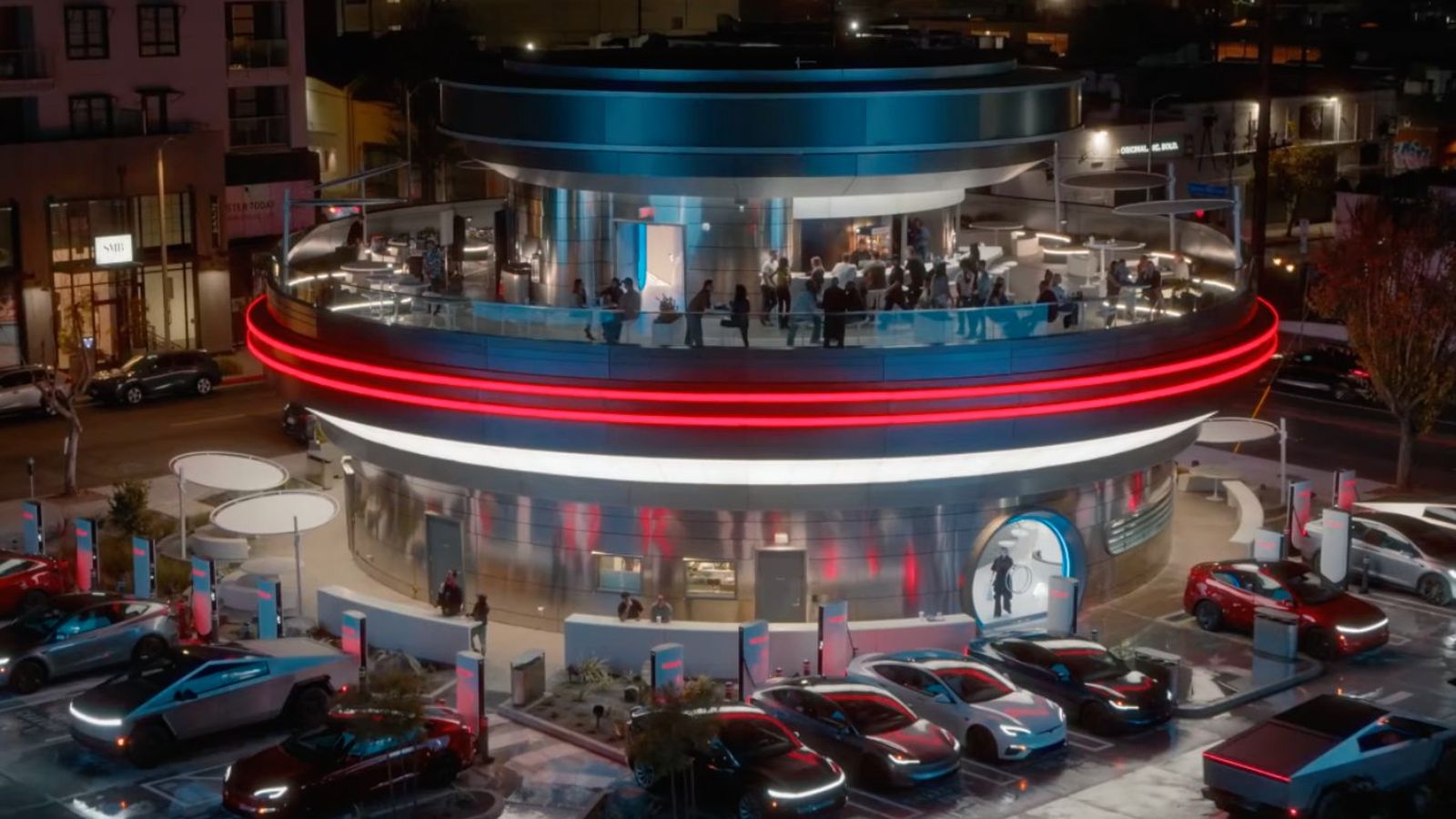 El Tesla Diner ofrece hamburguesas, batidos y más, pedidos desde la interfaz del coche