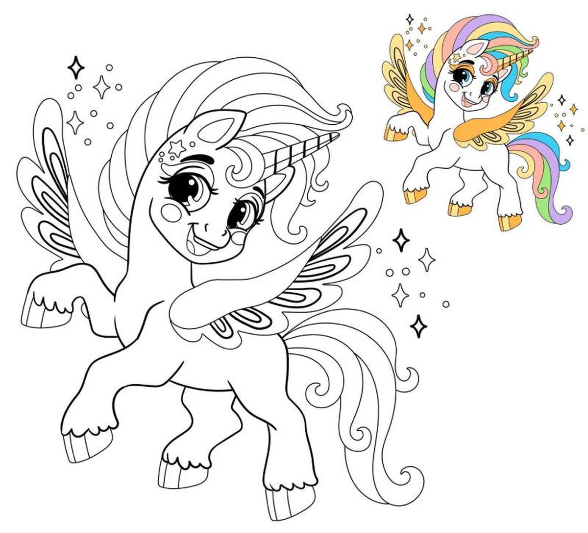 Unicornio para colorear, modelo 11.