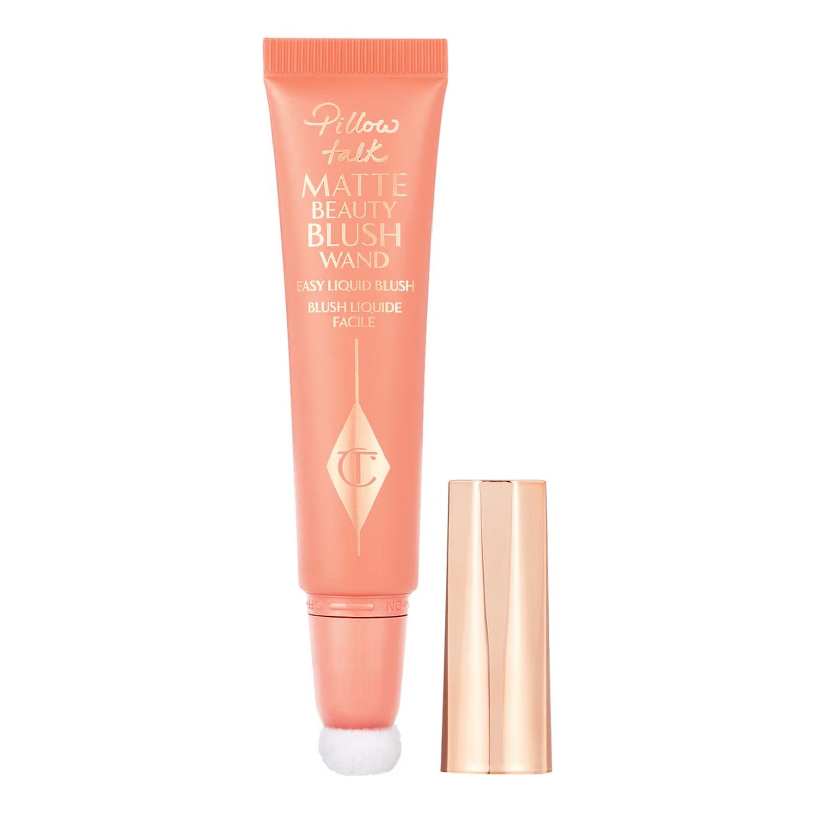 Blush líquido Pillow Talk de Charlotte Tilbury en tono Peach Pop.