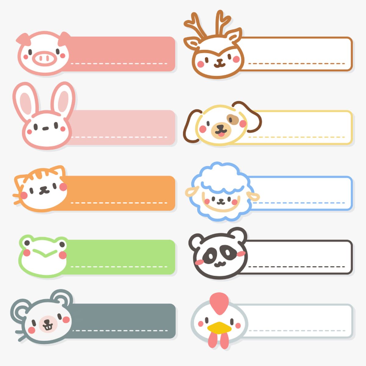 Etiquetas de animales kawaii para poner el nombre en los cuadernos.