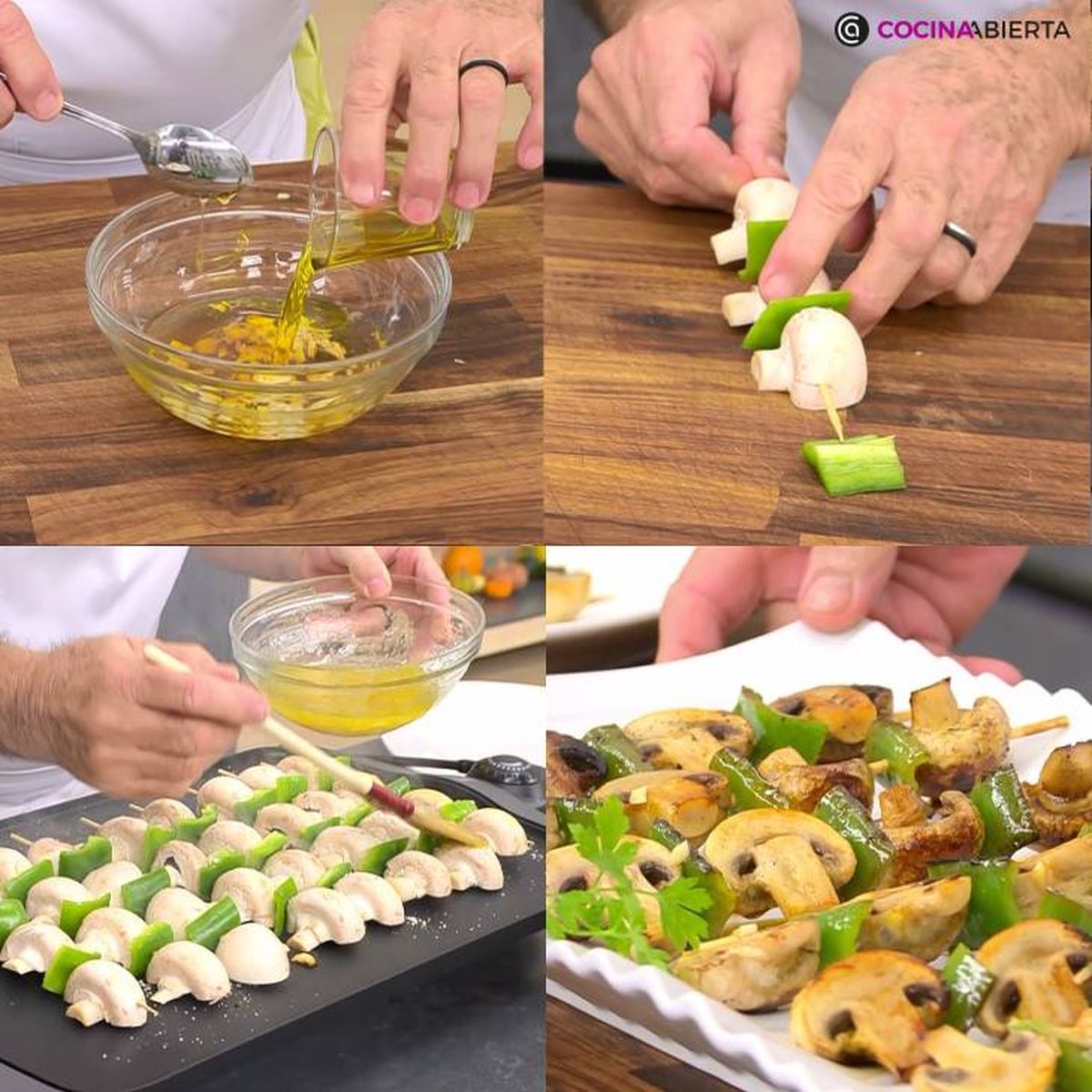 brochetas de champinones a la plancha receta pasos