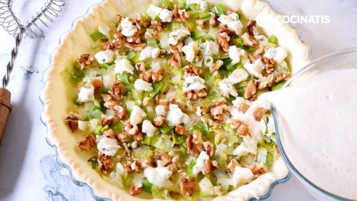receta quiche de puerros queso azul y nueces paso 3