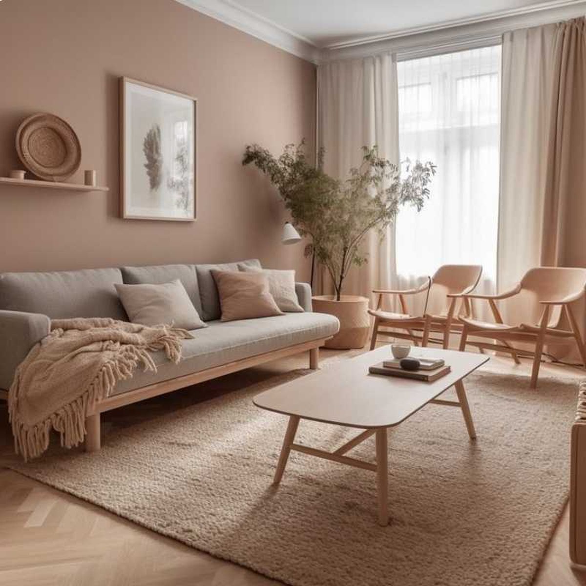 Salón decorado en tonos naturales.