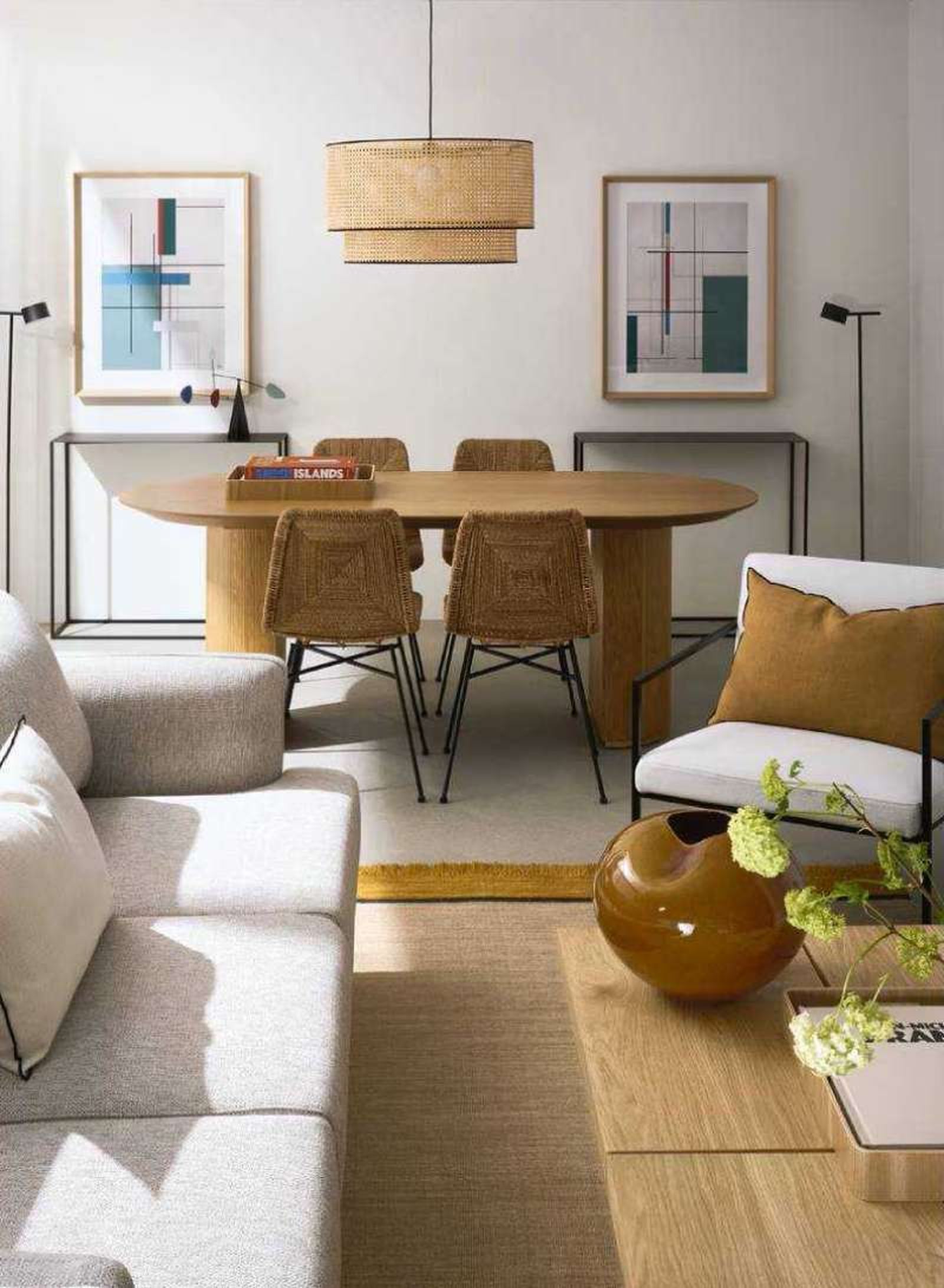 Salón comedor decorado con fibras naturales. Salón comedor decorado con fibras naturales.