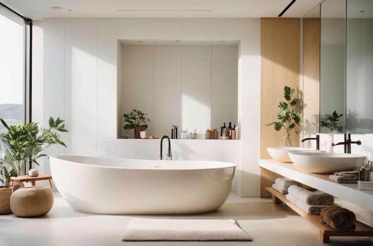 Baño de estilo nórdico con bañera.