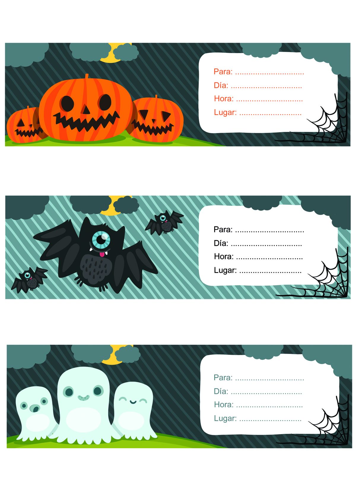 Tarjetas para una fiesta de Halloween   horizontal