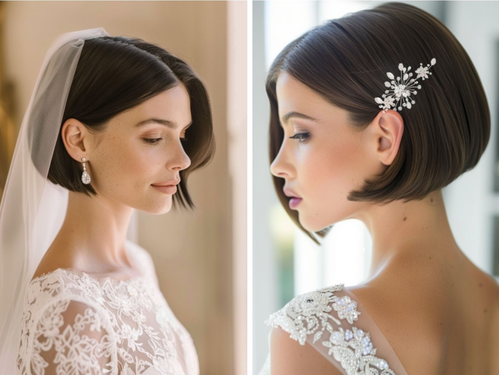 Opciones de peinados para novia con pelo corto y liso Opciones de peinados para novia con pelo corto y liso