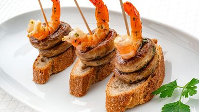Pintxo de champiñón con langostino, receta de Karlos Arguiñano
