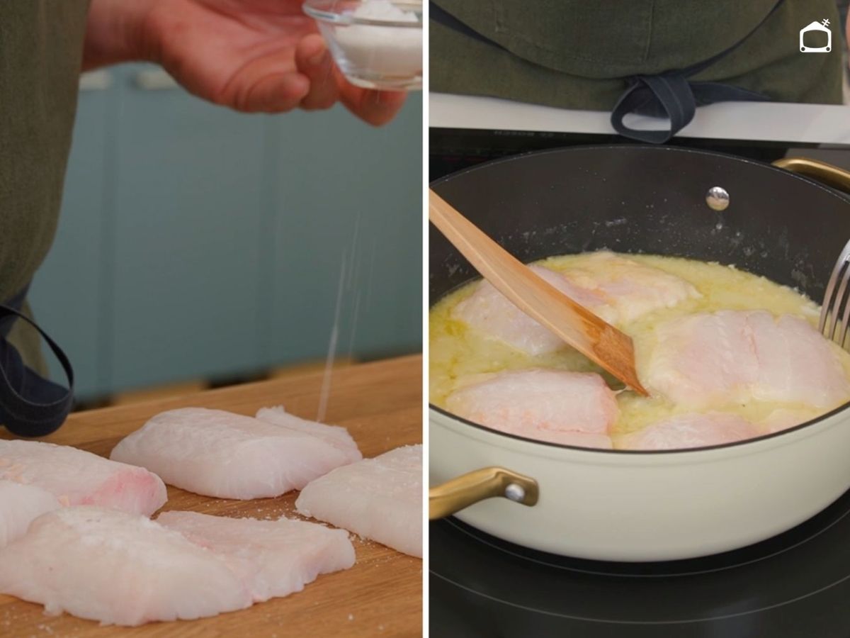 Incorpora los lomos de merluza y cocina unos minutos