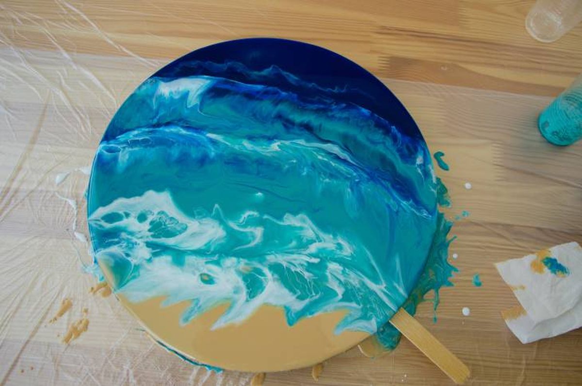 pouring cuadro lienzo redondo