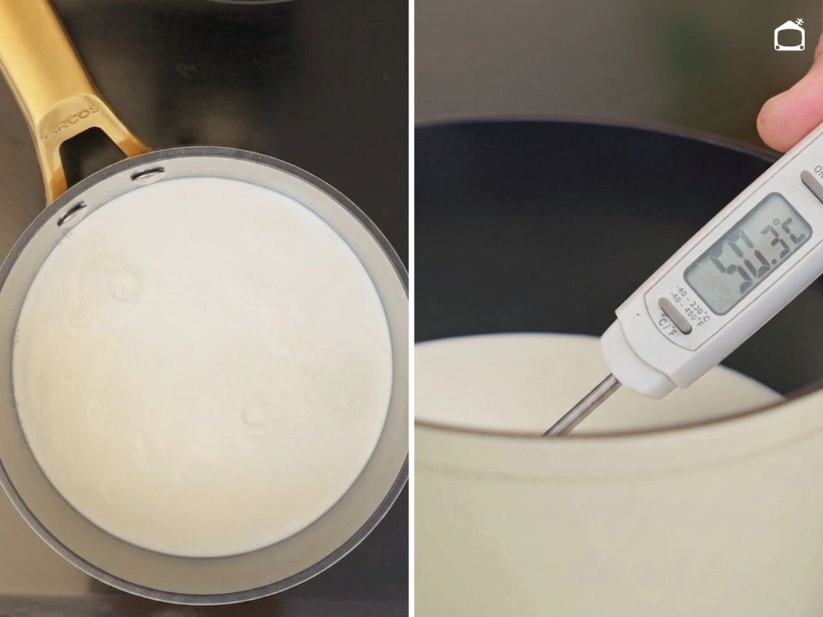 Calienta la leche y llévala hasta los 50 ºC
