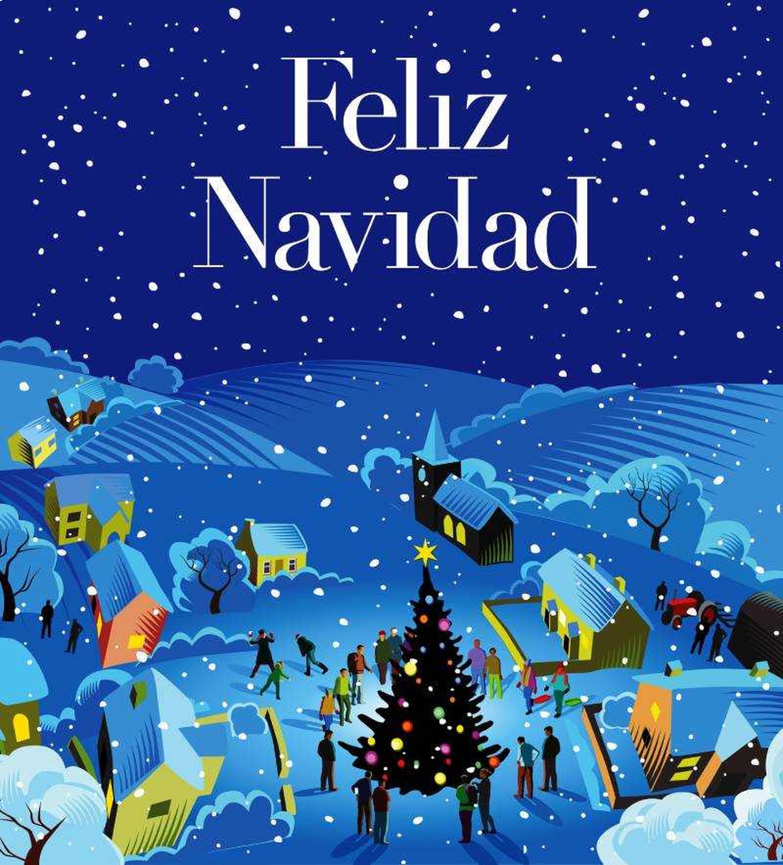Felicitación con ilustración de pueblo de Navidad. Felicitación con ilustración de pueblo de Navidad.