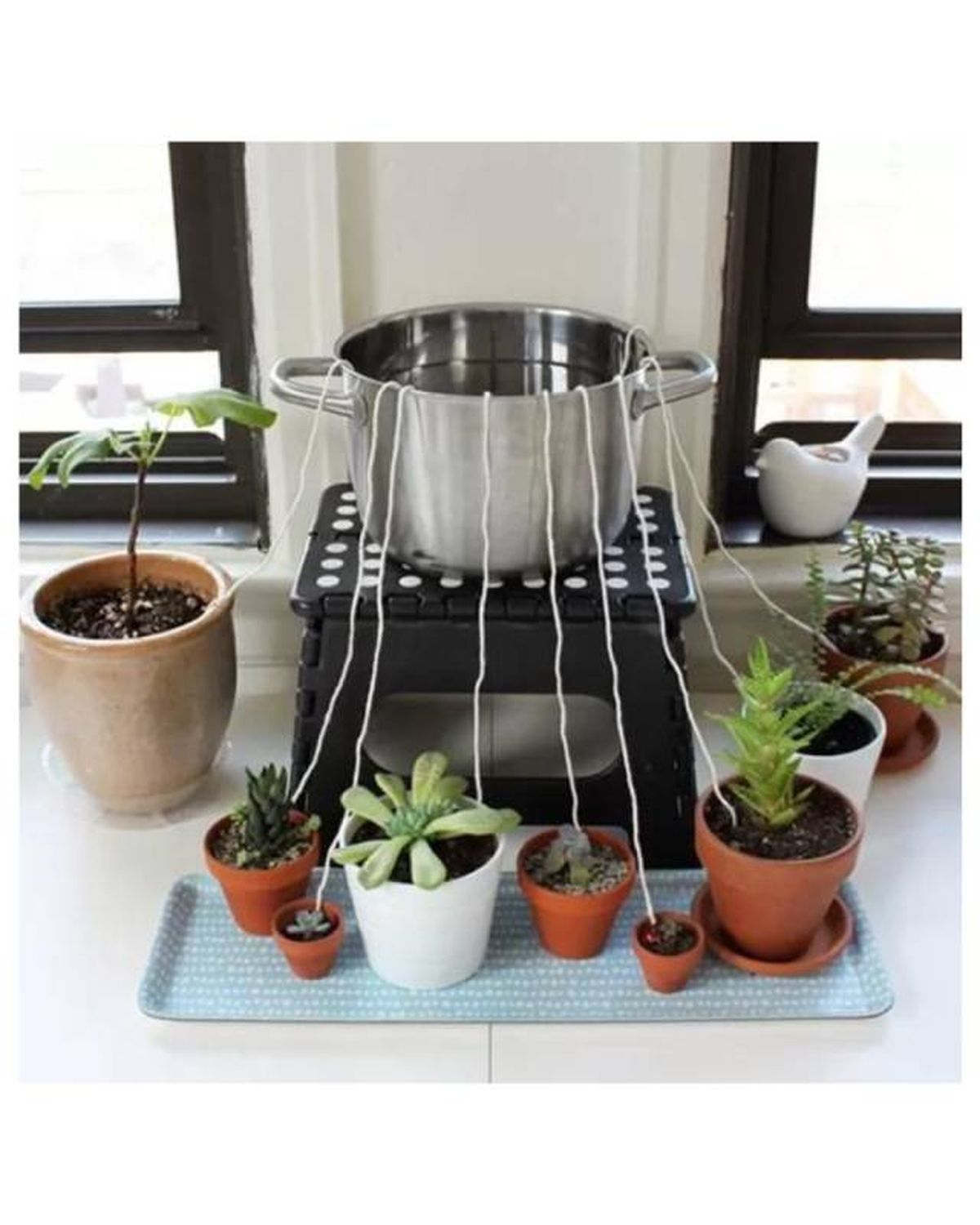 ideas para reutilizar ollas viejas sistema de riego plantas