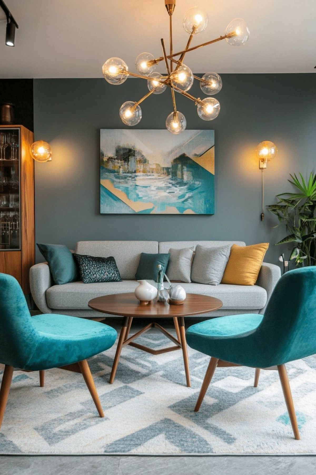 Salón en tonos tuquesa.