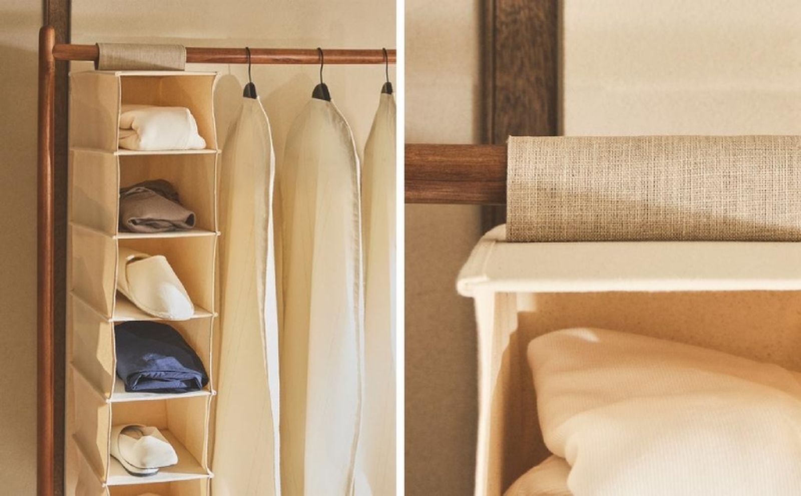 Organizador vertical de lino de Zara Home para ordenar el armario. Organizador vertical de lino de Zara Home para ordenar el armario.