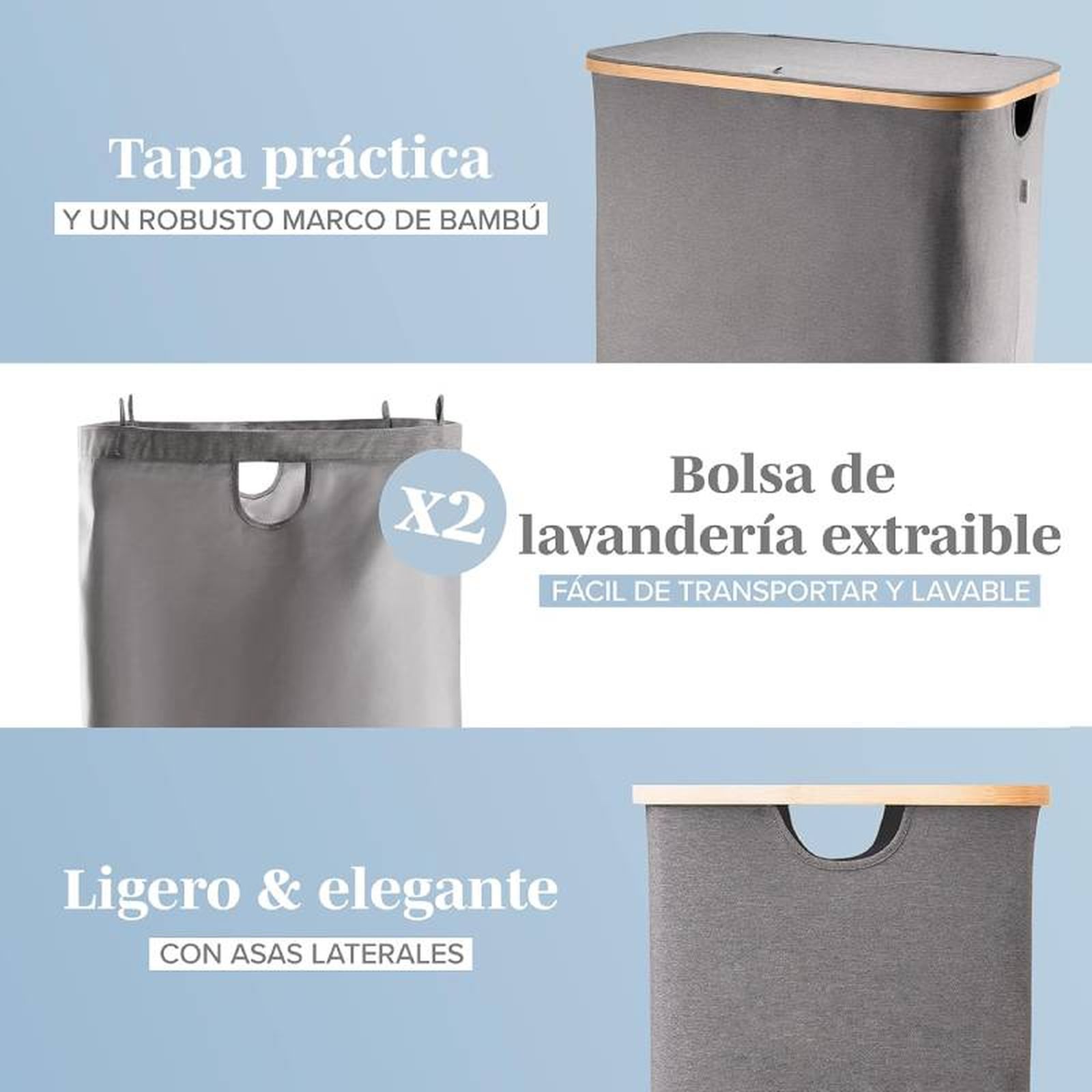 Características del cesto para la ropa sucia con dos compartimentos. Características del cesto para la ropa sucia con dos compartimentos.