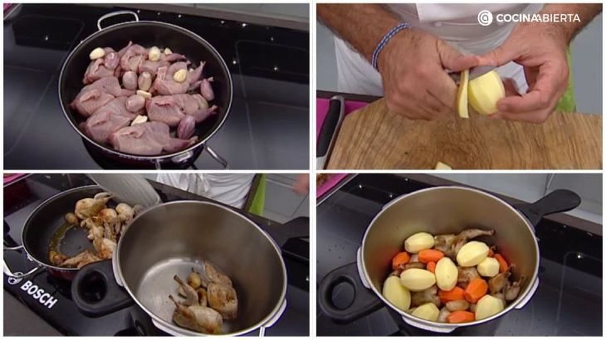 Los primeros pasos para elaborar codornices guisadas en olla rápida