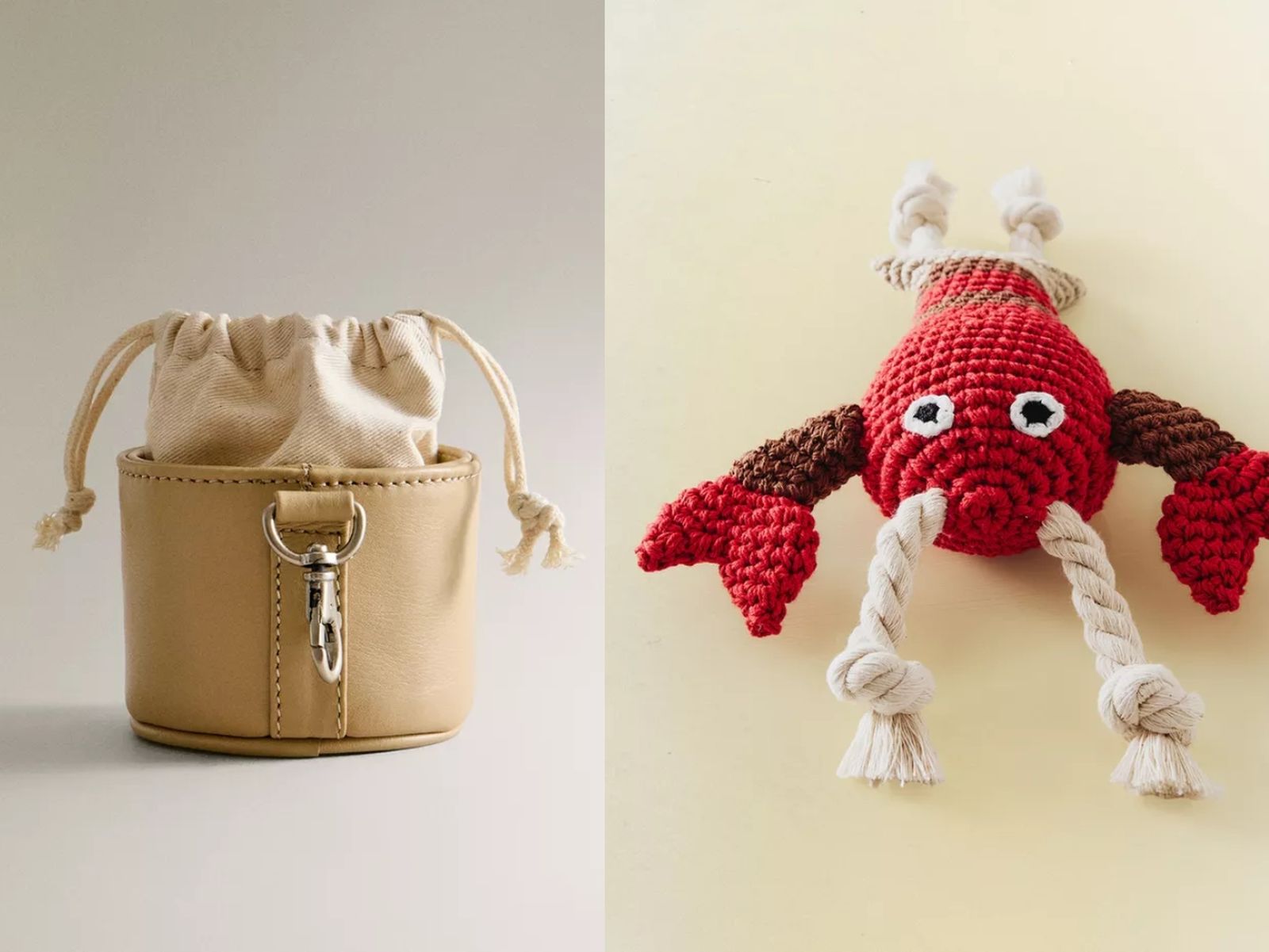Bolsa de piel con cierre ajustable y juguete crochet / Fotos: Zara Home