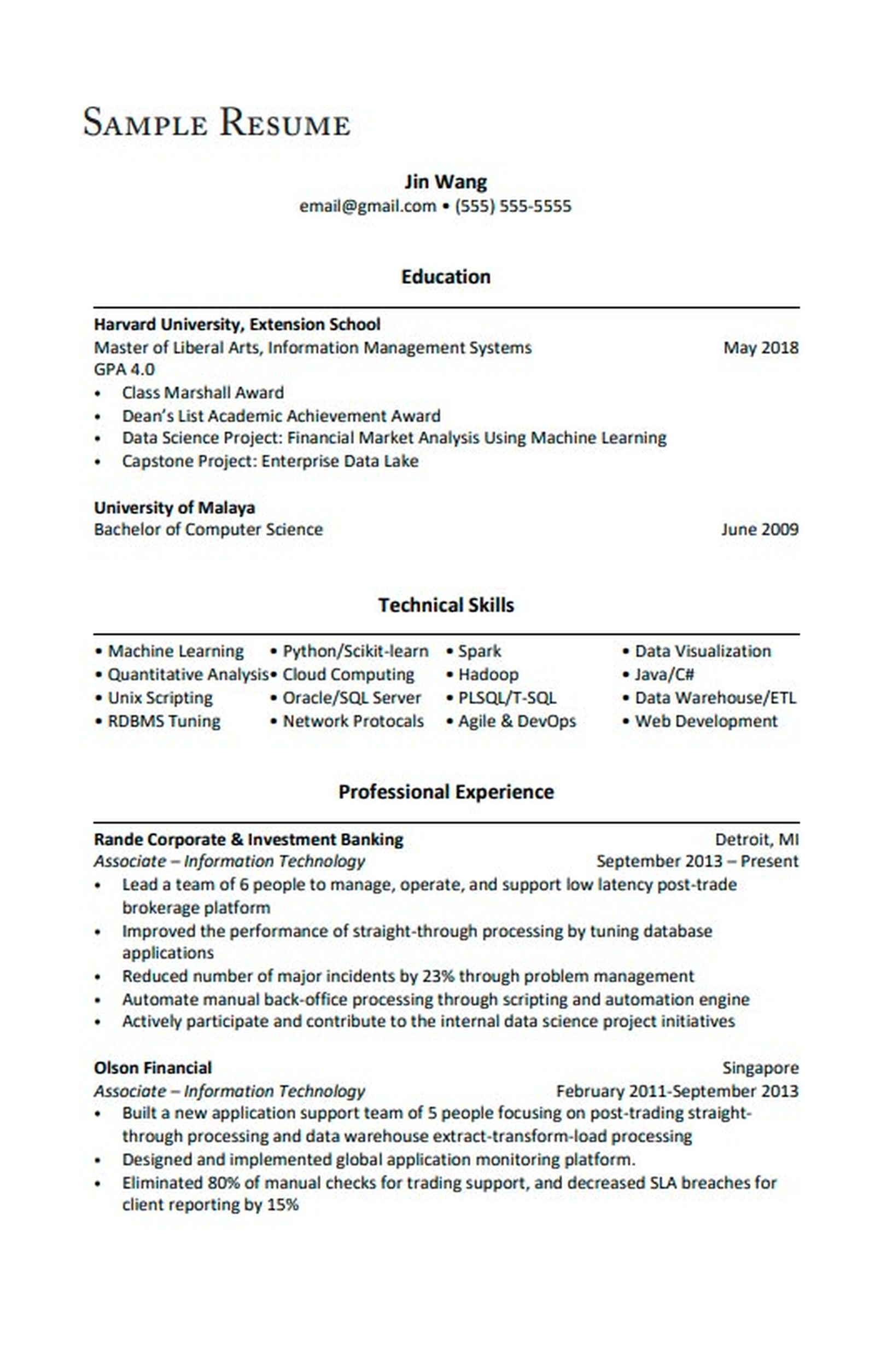 cosas que no deben faltar curriculum vitae segun universidad de Harvard ejemplo