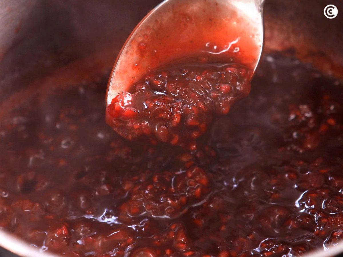 Textura de la salsa de frambuesa antes de triturarla
