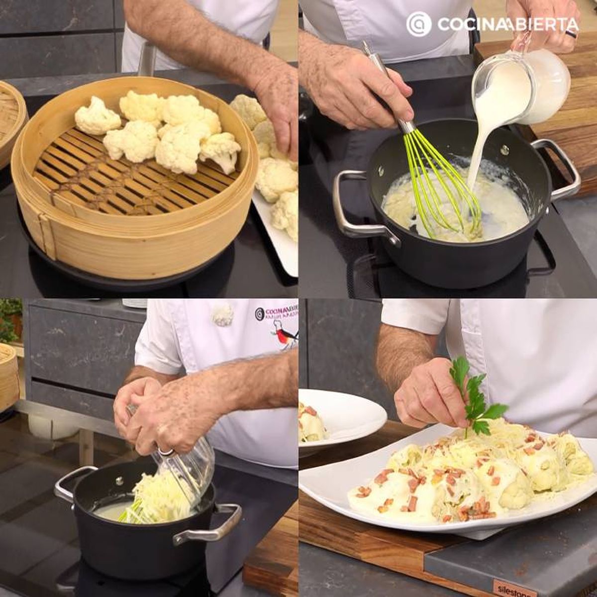 coliflor al vapor con bechamel de queso receta pasos