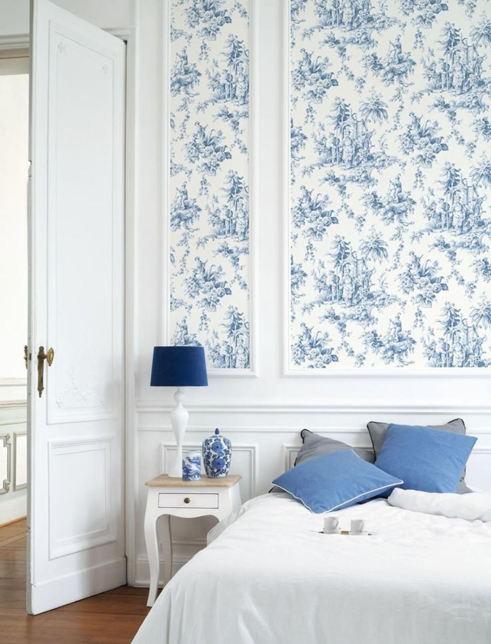 Dormitorio de estilo toile de Jouy.
