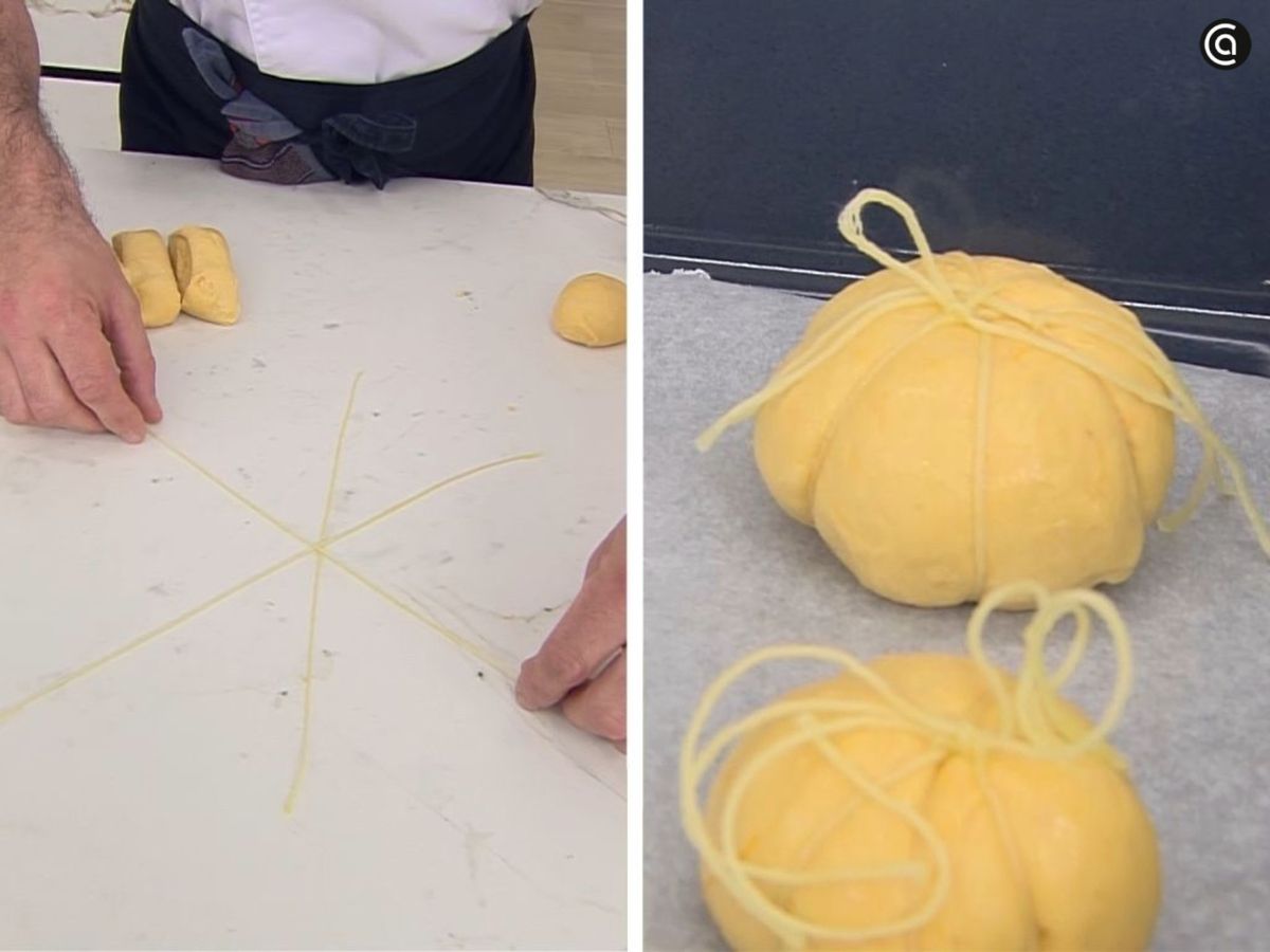 Forma 3 nudos con los seis extremos de las cuerdas para conseguir los gajos