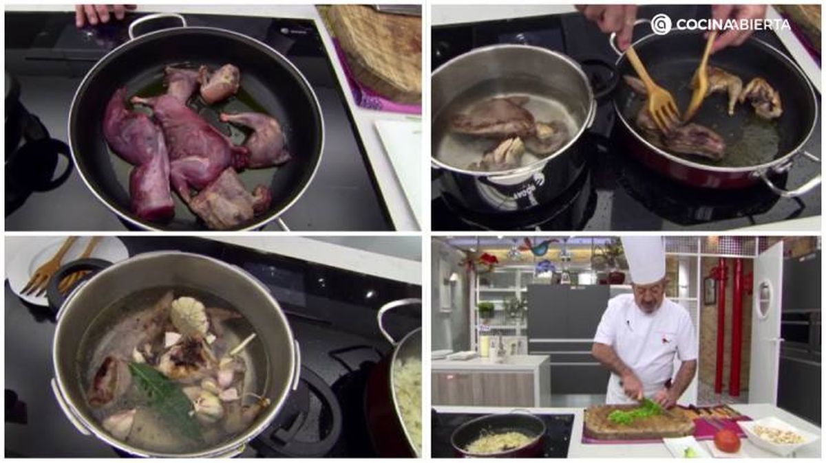 Karlos Arguiñano dora y cocina las carnes para elaborar gazpacho manchego