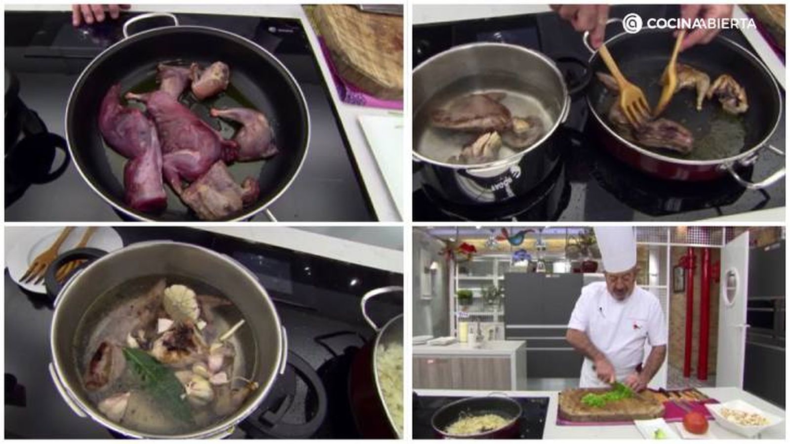 Karlos Arguiñano dora y cocina las carnes para elaborar gazpacho manchego Karlos Arguiñano dora y cocina las carnes para elaborar gazpacho manchego