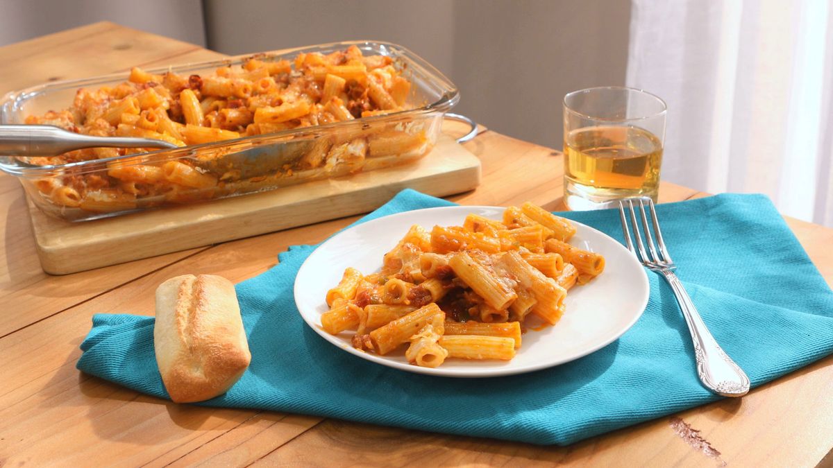 Macarrones con chorizo y queso gratinado   Paso 7