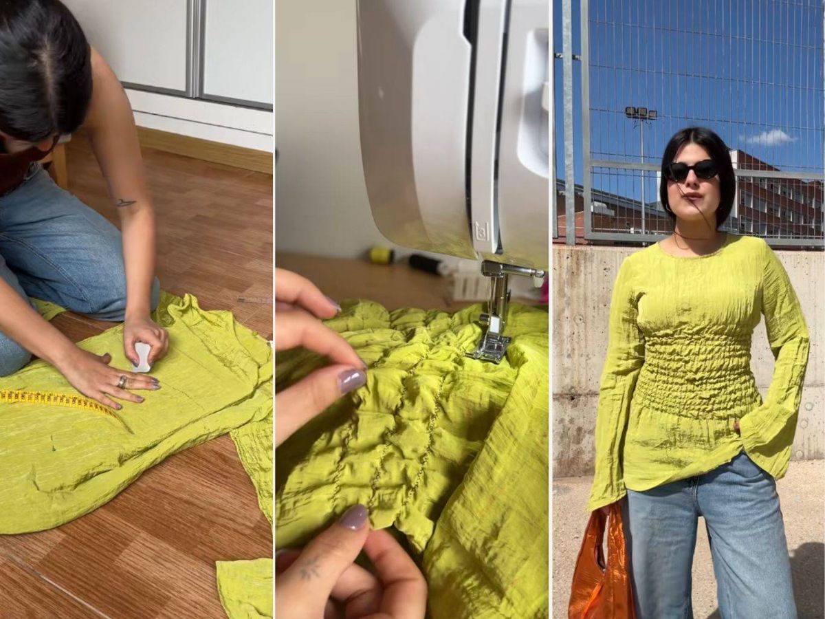 Paso a paso para poner nido de abeja es un vestido liso. / Frame del vídeo de TikTok de @angelahenche.