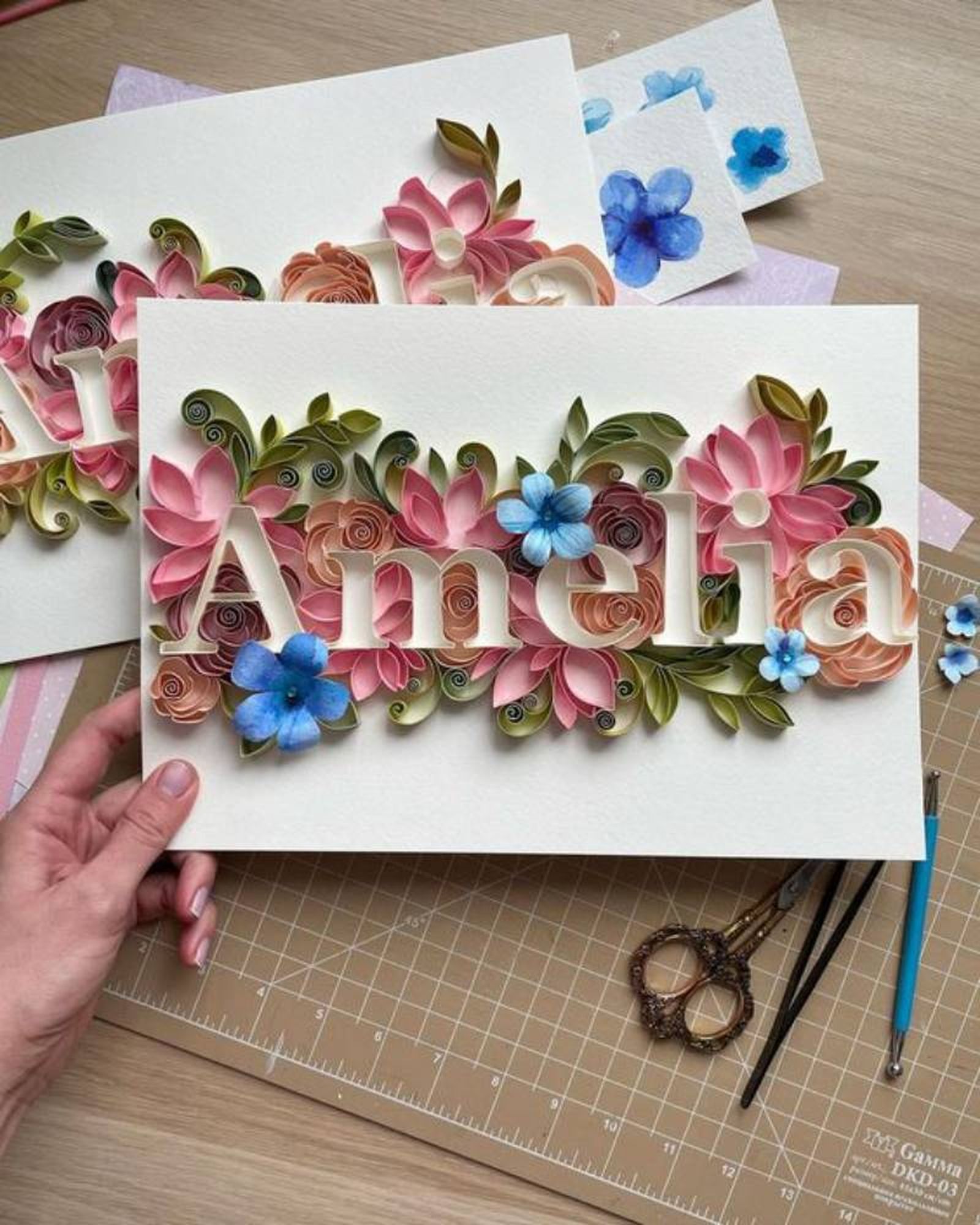 Nombre Amelia decorado con filigrana. Nombre Amelia decorado con filigrana.