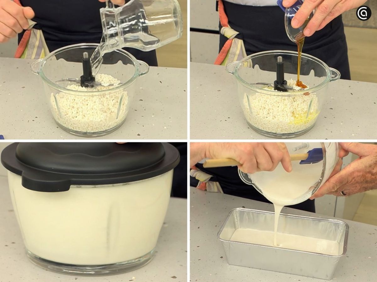 Tritura el arroz con agua y el resto de ingredientes, y vierte la mezcla en un molde
