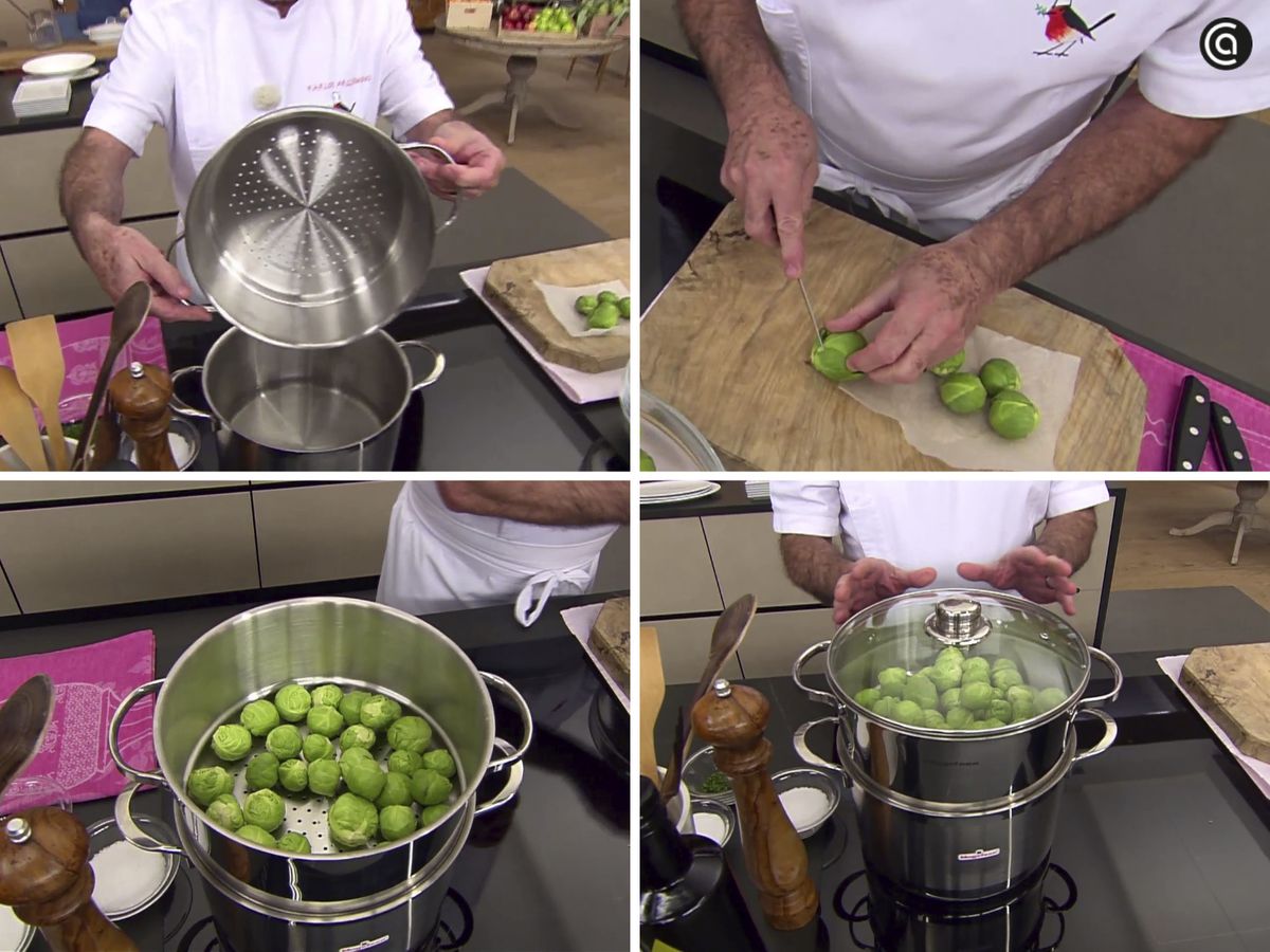 Cocina las coles de Bruselas al vapor
