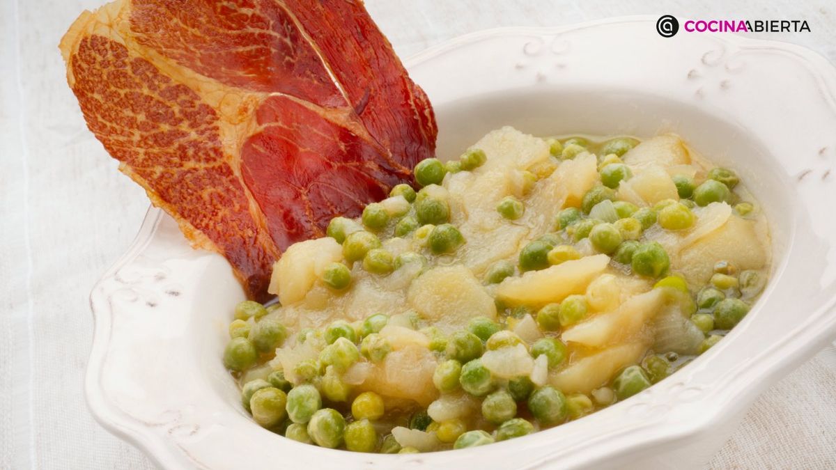 guisantes con patatas y jamon crujiente xl