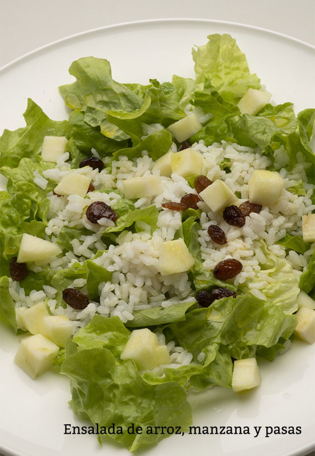 ensalada de arroz, manzana y pasas v