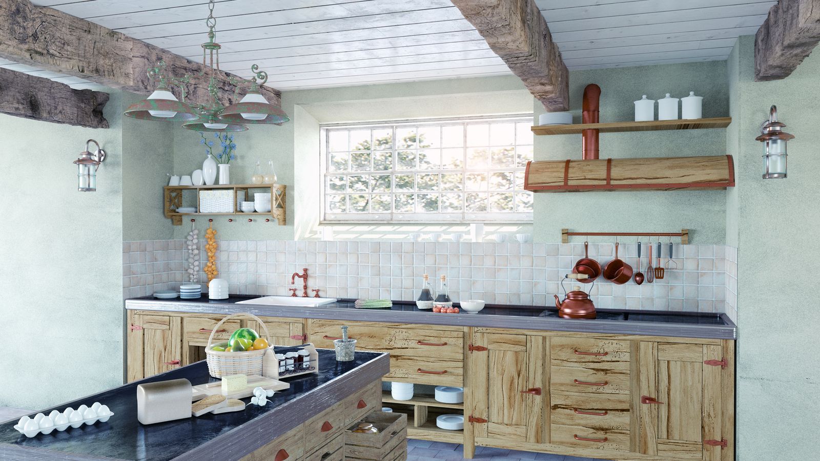 Las vigas expuestas son una forma excelente de crear un punto focal natural en el techo