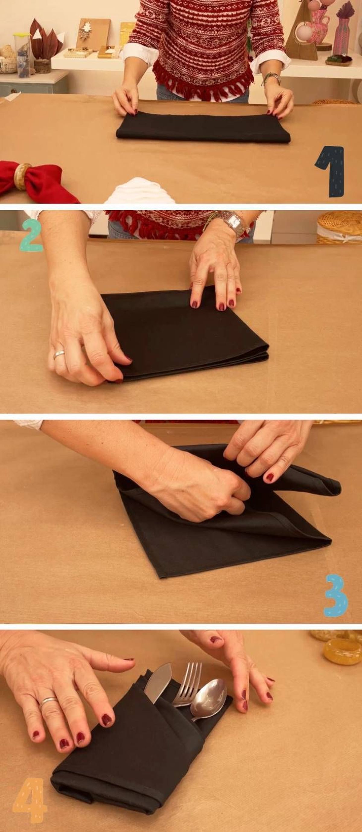 doblar servilleta guardar cubierto paso a paso