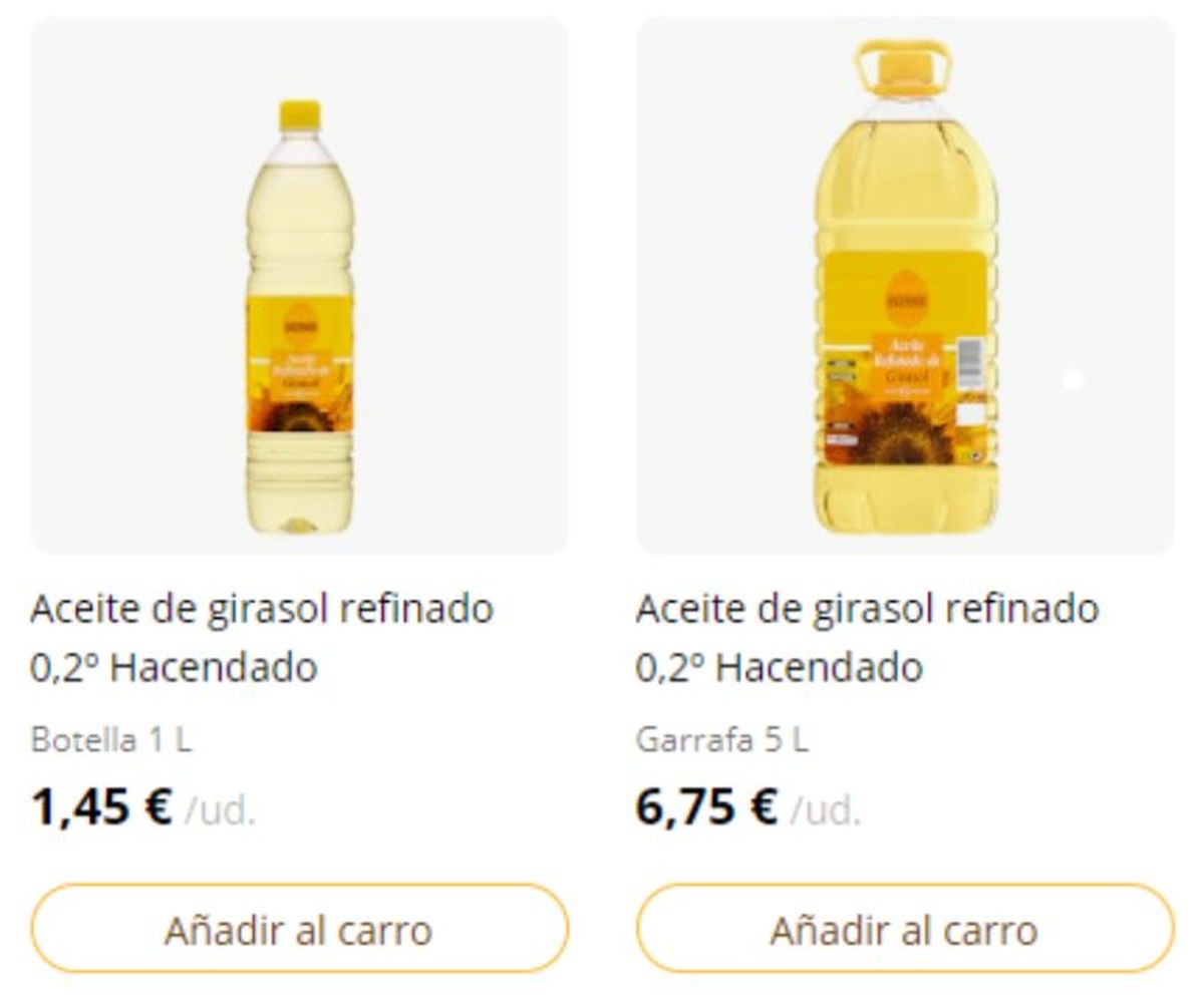 Precios del aceite de girasol en Mercadona