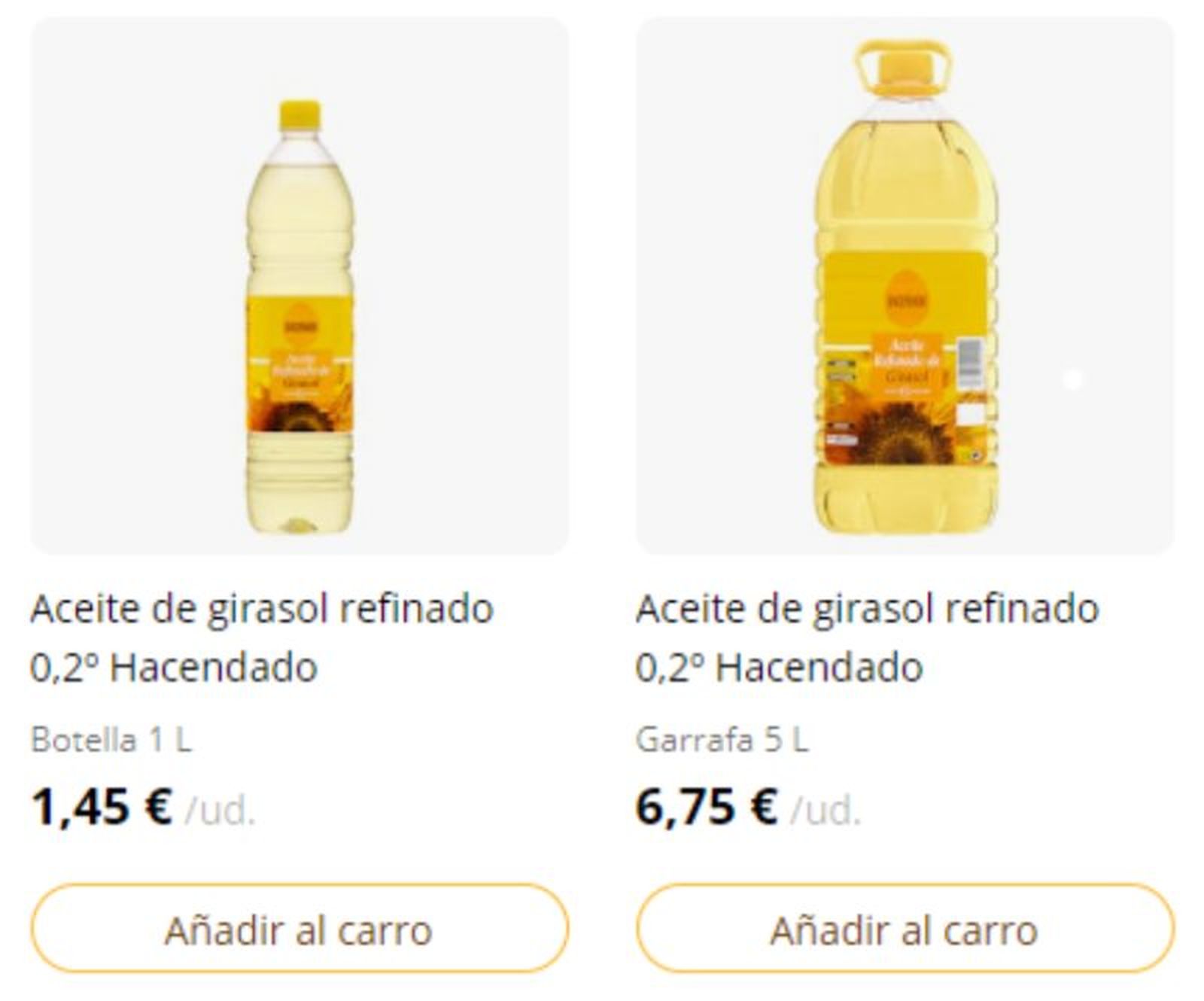 Precios del aceite de girasol en Mercadona