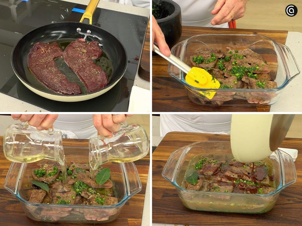 Fríe el hígado, luego adóbalo y déjalo reposar