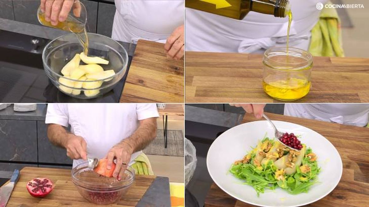 ensalada de pera granada y nueces pasos