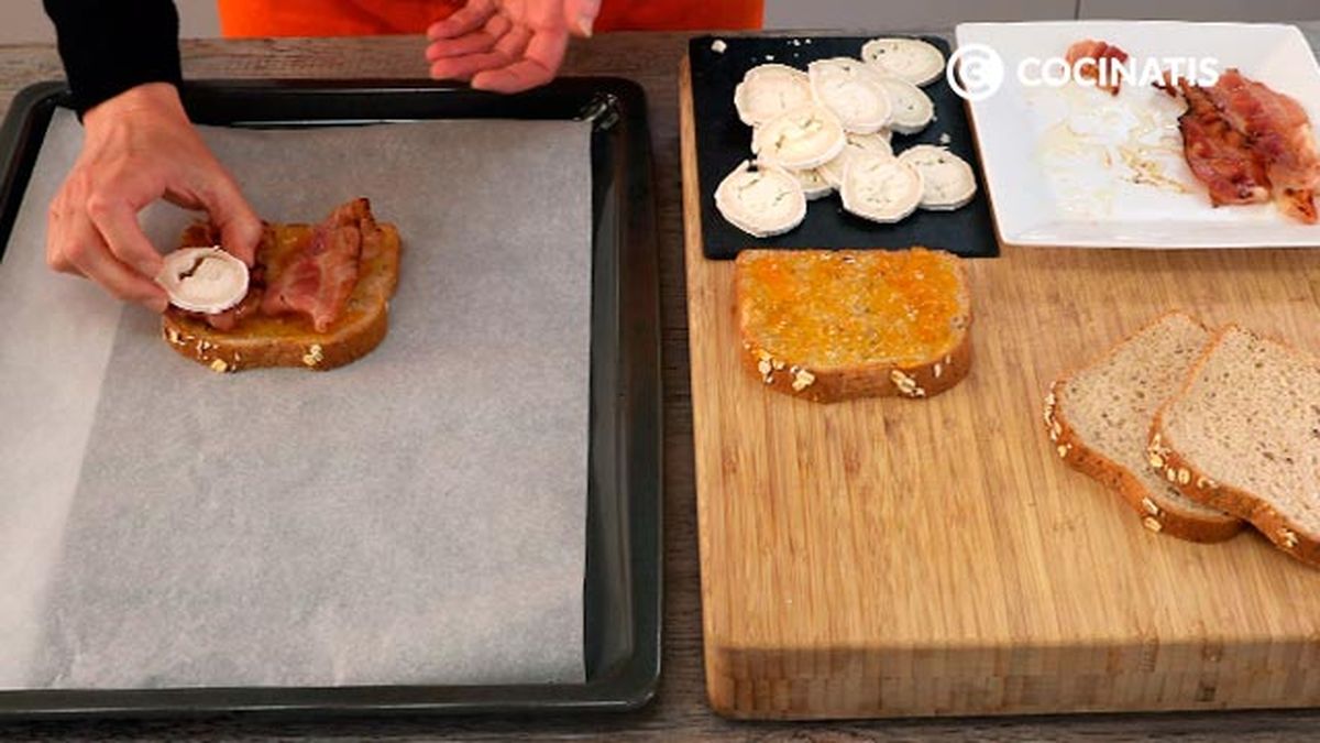 Receta de croque de queso de cabra, bacon y huevo  paso 3