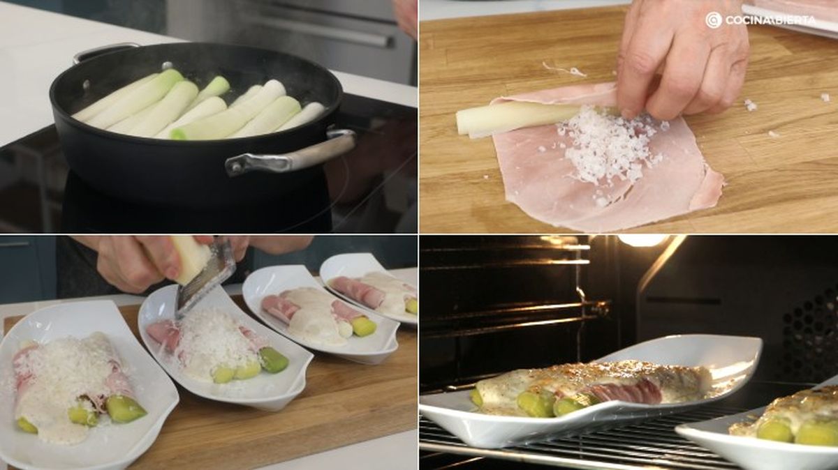 puerros gratinados pasos