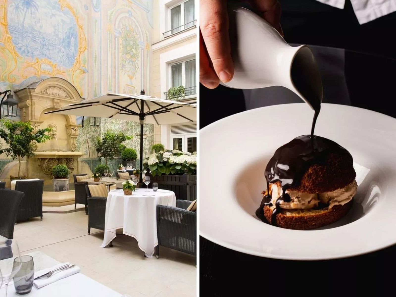 Romanticismo italiano en París: un patio con frescos y platos clásicos del norte de Italia. Romanticismo italiano en París: un patio con frescos y platos clásicos del norte de Italia.