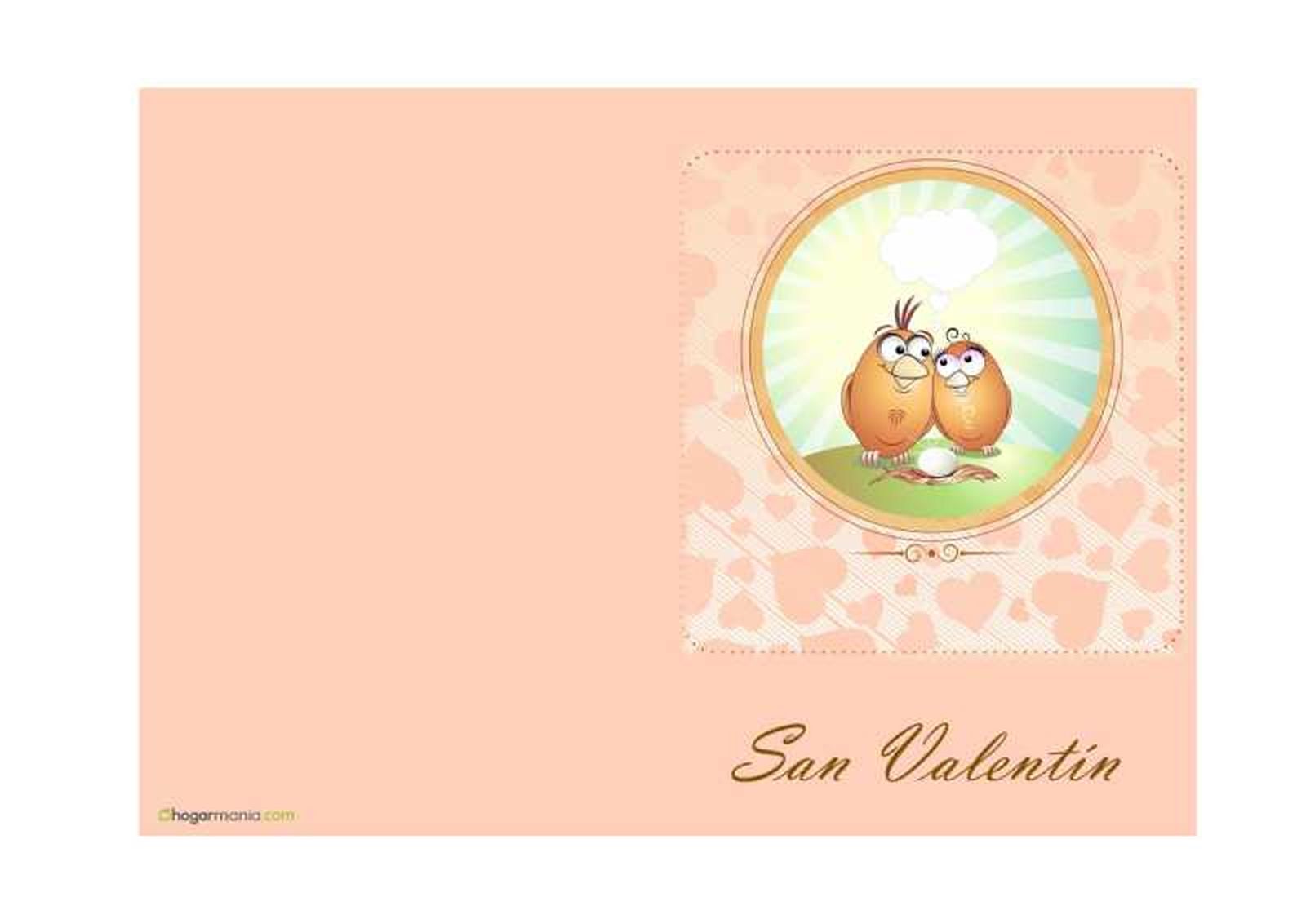 Tarjeta de San Valentín con dibujo de pájaros. Tarjeta de San Valentín con dibujo de pájaros.