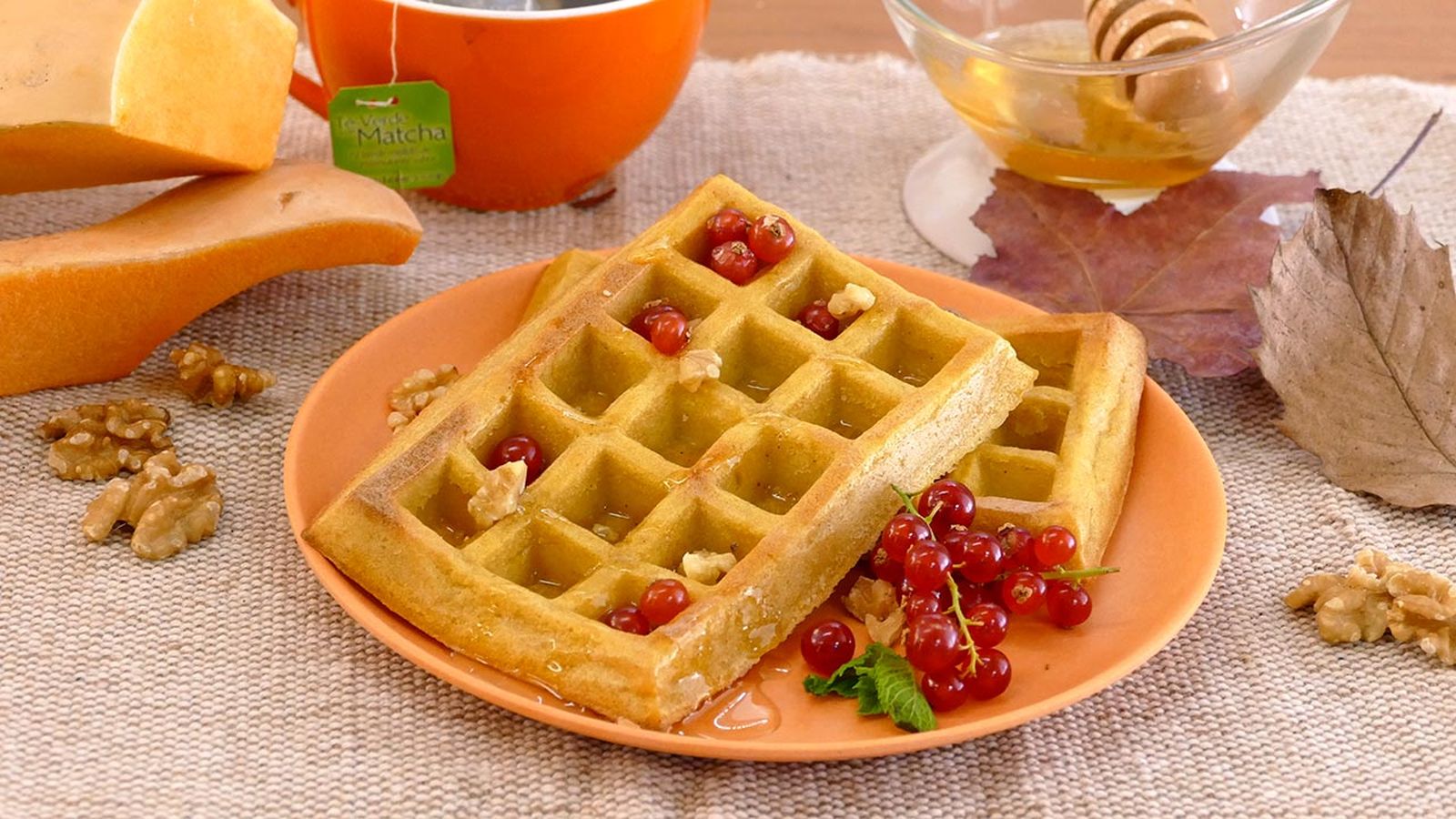 Gofres de calabaza con miel y nueces
