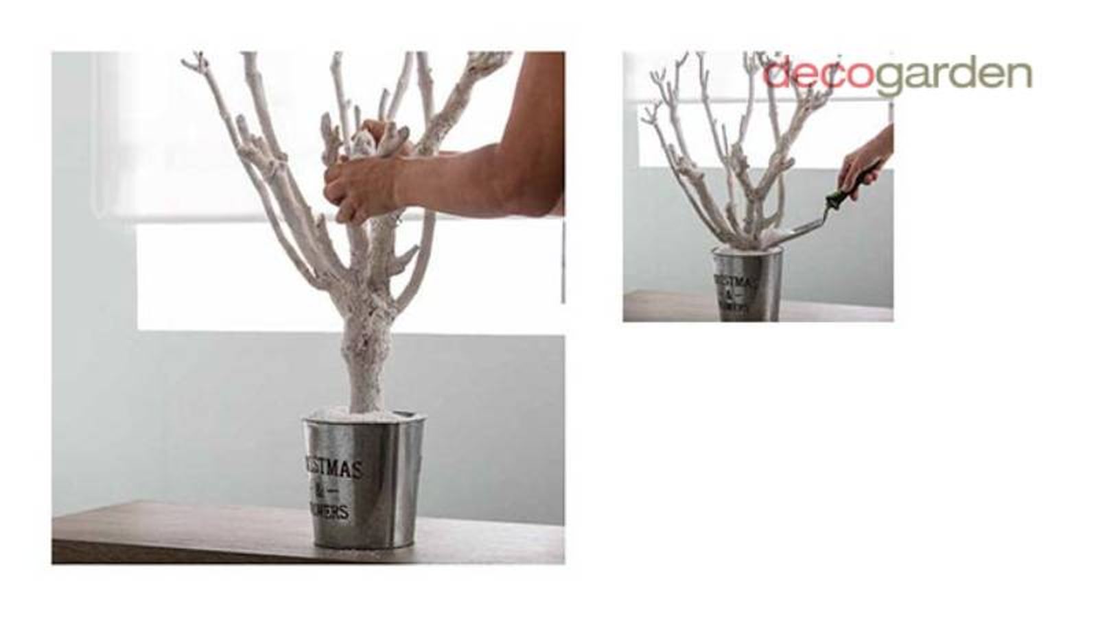 Meter las ramas en el cubo para hacer el árbol de Navidad.