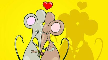 Tarjeta de San Valentín con ilustración de dos ratitas.