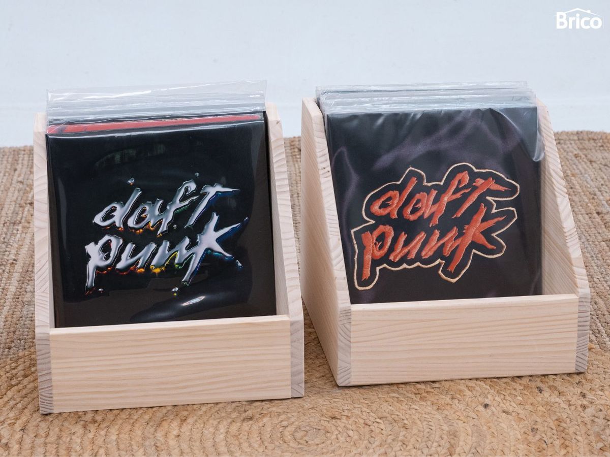 Resultado final de la caja de vinilos vertical.